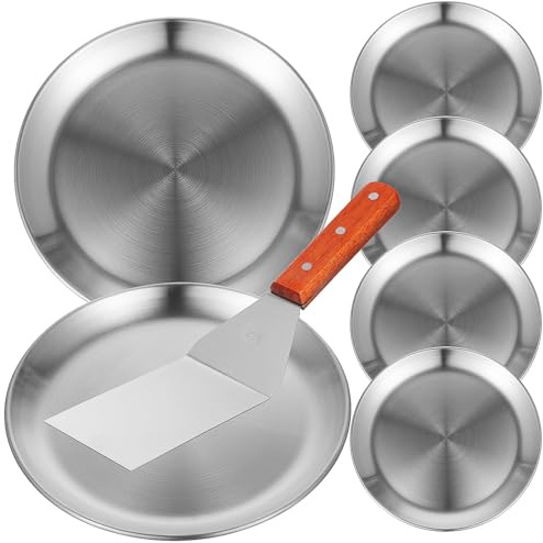 POPETPOP 6 Moldes para Pizza Redondos de Acero Inoxidable de 20 Cm Antiadherentes Resistentes al Calor, con Pala para Pizza para Horno, Sartén para Hornear y Uso en Cocina Doméstica