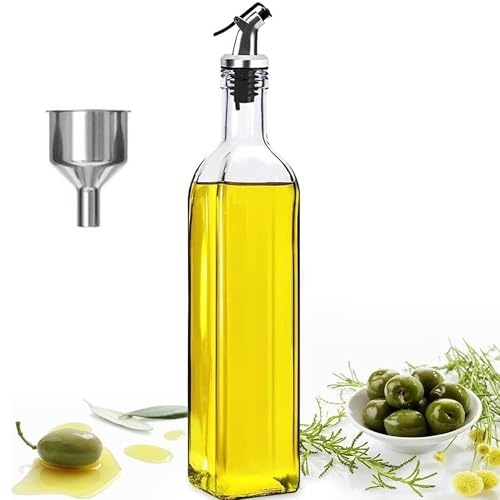 DDUP 500ML Glass Oil Dispenser, Leakproof Anti-Drip Olive Oil Bottle, Lead-Free Cuboid Vinegar Bottles, Dishwasher Safe Kitchen Container for Cooking, BBQ, Salad and Picnic(1PCS)