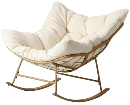 CONCEPTO FÁBRICA Sillón mecedora Quito Beige Cojín Repelente Acero | Estructura anticorrosión, asiento generoso, terraza jardín o interior