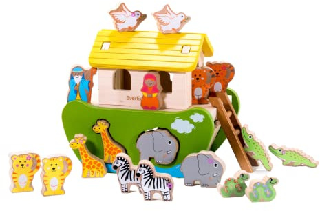 EverEarth Noahs ark - sortering och klistring EE32686 Träleksaksset för barn från 24 månader och uppåt