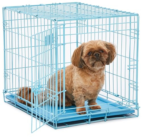 MidWest Homes for Pets Blue Fashion iCrate Hundebox mit einer Tür, zusammenklappbar, verbesserte Sicherheit, inklusive auslaufsicherer Bodenwanne, Trennwand, Griff, Gummifüße, 61 cm, blau | Faltbare Hundebox mit Trennwand, auslaufsichere Ablage & sicherer Riegel, tragbar, langlebig & einfach zu montieren