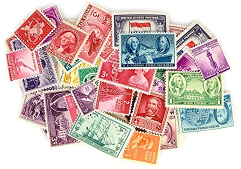 American Coin Treasures 40 U.S. Postage Stamps from The 1910's, 1920's, 1930's and 1940's, Mint State Condition, Various Denominations and Postal Rates, Perforated Edges