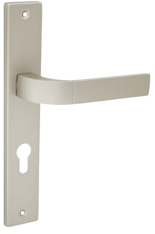 domino Türgriff 72 Drückergarnitur PZ - Profilzylinder Set Türklinke für Zimmertür, Bürotür, Kellertür & Innentür L-Form Aluminiuml Satin Nickel Velvet Türdrückergarnitur FOKUS M91