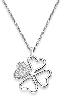Herzkette Silber 925 Liebe & Glück Glückskette Damen Kleeblatt Anhänger | Glücksbringer Zirkonia Halskette Glück Kette Blattanhänger Herzanhänger Herz Silberkette