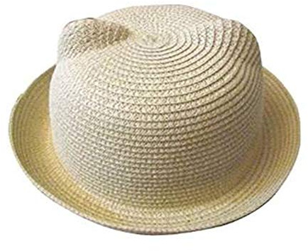 Butterme, cappello simpatico in stile gatto, con orecchio, da estate, spiaggia, sole, in paglia con orlo arrotolabile, bombetta, berretto per bimbi, bambini e bambine marrone Beige