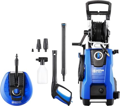 Nilfisk Hidrolimpiadora de Alta Presión E 145 Bares + Pulverizador de Espuma + Limpiador de Terrazas Potente (2100 W)