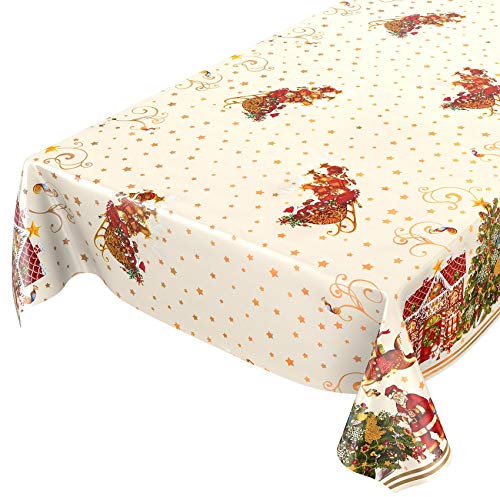 ANRO Wachstuchtischdecke Wachstuch Wachstischdecke Tischdecke Weihnachten Weihnachtsmann Beige Sterne 180x140cm