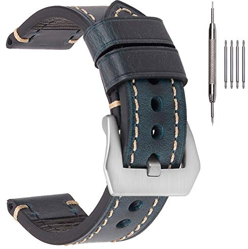 EACHE Vintage Crazy Horse & Öl-Wachs Leder Uhrenarmband für Herren, 20-26mm | 4mm dickes Profil, ideal für große Uhren, weiches Kalbslederfutter, Serafil-Nähte, Werkzeug inklusive