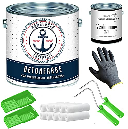Hamburger Lack-Profi Betonfarbe SEIDENMATT Moosgrün RAL 6005 Grün Bodenfarbe Bodenbeschichtung Betonbeschichtung Fassadenfarbe mit Lackier-SET (X300) und Verdünnung (1 L) (20 L)