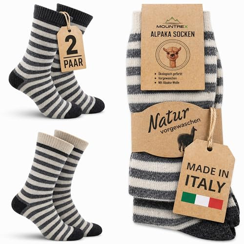 MOUNTREX® Chaussettes en alpaga, chaussettes en laine pour femmes et hommes - Chaussettes d'hiver, chaussettes chaudes pour la maison, chaussettes thermiques - Fines - Chaussettes douillettes - 2