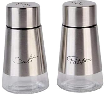 Royal Cuisine Salt and Pepper Shakers Stainless Steel and Glass Set| Elegant Stainless Steel Salt and Pepper Dispenser| Spices W/Collapsible Funnel Black,Red,Silver (Silver)