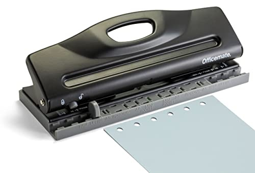 Officemate Adjustable 6-Hole Punch for Planners and Binders, 8 Sheet Capacity, Black (90160)