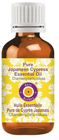 Deve Herbes Pure Japanese Cypress Essential Oil (Chamaecyparis obtusa) Non-Sticky | Non-Greasy | Fresh Woody Aroma | for Aromatherapy, Relaxation, Diffuser & Blends 5ml