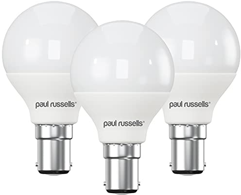 paul russells LED Golf Ball – Small Bayonet Fitting Dimmable Light, 5.5W B15 G45 LED Bulbs, 40w Equivalent, 2700K Warm White, Dimmer SBC Energy Saving Ceiling Lightsbulbs, 3 Pack