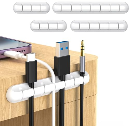 JANREAY Kabelhalter Kabelclips, 4 Packungen Mehrzweck Kabelmanagement Kabel Organizer Set für Schreibtisch, Audiokabel, Netzkabel, USB Ladekabel (weiß)