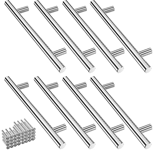 Mesybveo 8 Stück Edelstahl Küchengriffe Silber, Griffe für Küchenschränke, Türgriffe Silber 128mm Lochabstand, Schubladengriffe mit 32 Schrauben, Runde Ausführung, Möbelgriffe für Küche, Schubladen