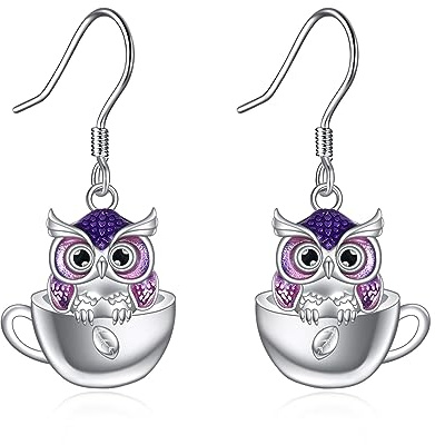 Animal Drop Earrings 925 Sterling Silver Koala/Panda/Cat/Owl/Sloth/Dog Teacup Dangle Earrings for Women Teen Girls Cute Animal Jewellery Gift