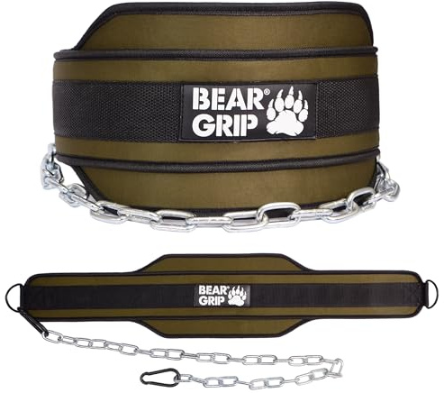 Bear Grip - Cinturón de inmersión y dominadas con peso para entrenamiento de fuerza, culturismo (verde)