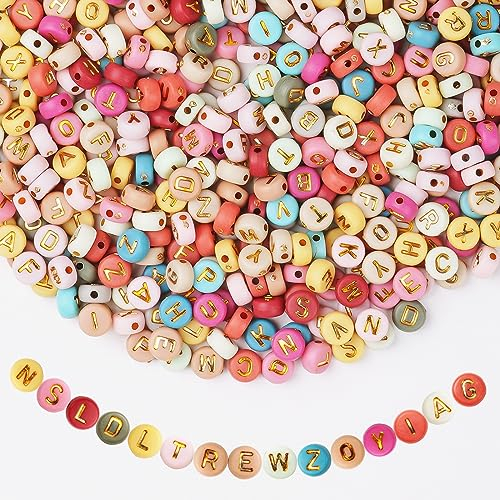 Vicloon 1200 Stück Bunte Buchstaben Perlen, 7mm Bunte A-Z Acrylperlen Buchstabenperlen, Perlen mit Buchstaben Set, Acryl Rund Buchstabenperlen für Selber Machen Armbänder Charm Kit