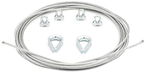 ALFA LOGISTIK Drahtseil 6mm Durchmesser 15m Länge - Stahlseil Set mit 4x Drahtseilklemmen und 2x Kauschen - Rankhilfe Drahtseil Set
