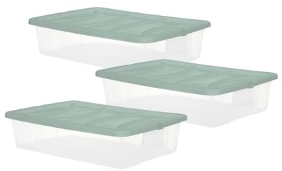 MAURY'S IL NUMERO UNO DEL RISPARMIO SET 3 PZ BOX SCATOLA SOTTO LETTO DA 60X40XH14CM IN PLASTICA CON COPERCHIO (Verde)