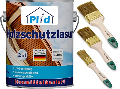 PLID® Holzschutzlasur Palisander satin - [LANGZEITSCHUTZ] - Laub- und Nadelhölzer - feuchtigkeitsregulierend - UV-beständig - wetterbeständig - Holzschutzlasur für aussen - Made in Germany 2,5l Set