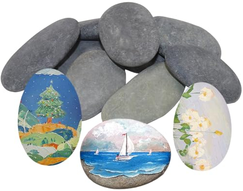 Rierousy 9 Stück Steine zum Bemalen, Kieselsteine zum Bemalen, Natürlicher Flussstein, 5-7cm Glatte Flache Steine zum Bemalen für Kunst, Handwerk, Gartendekoration, Steinbilder, Steine Anmalen