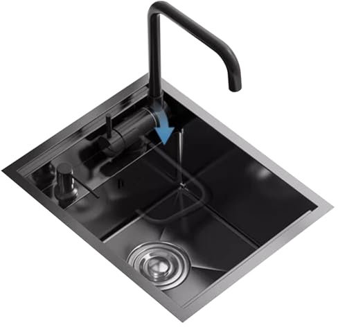 Küchen Unterputzspüle Mit Klappbarer Armatur Edelstahlspüle Für Zuhause, Restaurant, Bar Platzsparendes Handwaschbecken Für Wohnmobile Mini-Waschbecken Küchenspülen ( Color : Black steel , S : 30*45*2