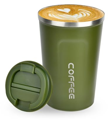 Lychico Coffee Travel Mug, 380ml Insulated Coffee Cup with Leakproof Lid, Reusable Stainless Steel Double Wall Vacuum Thermaol Mug/to Go Cups for Hot Cold Drinks