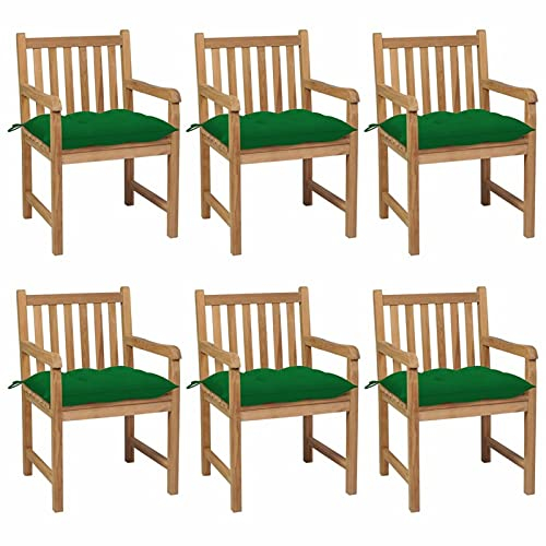 ARKEM Gartenstühle 6 STK. mit Grünen Kissen Massivholz Teak Klappstuhl Balkon
