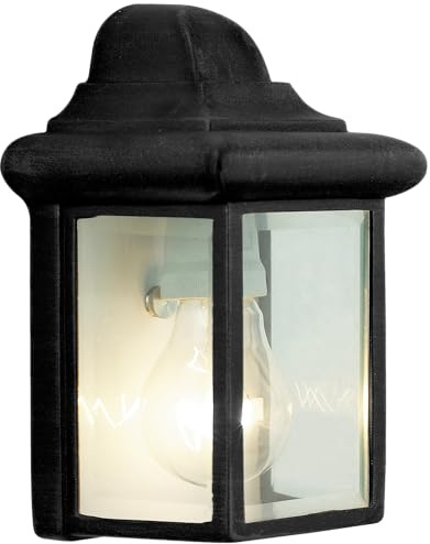 Lightbox Außen Wandlampe mit Glas Regenschutz- flach - in Schwarz - | Außen Wandlampe, 22 x 15 x 12 cm, E27, max.40 W, Metall/Glas, schwarz