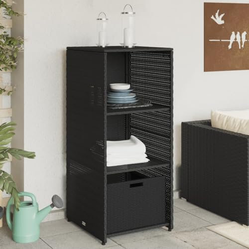 LAPOOH Gartenschrank Schwarz 50x55x115 cm Poly Rattan, Geräteschuppen, Gerätehaus, Wetterfest, Outdoor Schrank, Gartenhausschränke, Terrassenschrank - 365547