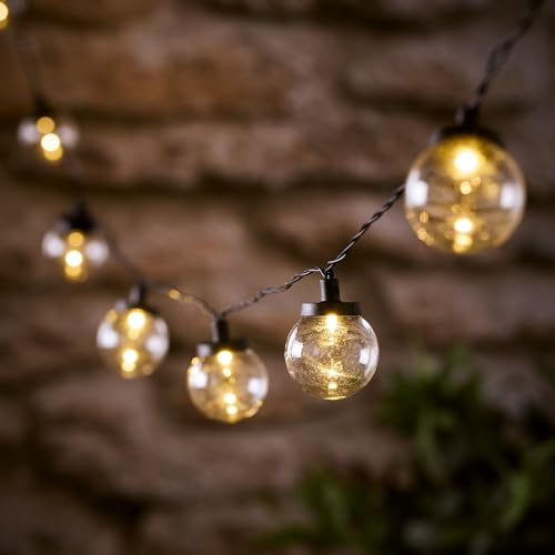 Lights4fun LED Party Lichterkette mit 30 warmweißen Glühbirnen – Strombetrieben, mit Timer, für Innen & Außen, dekorative Kugel-Lichterkette mit klaren Kunststofflampen