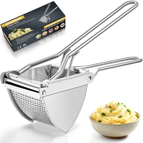 SPEENSUN Kartoffelpresse,Kartoffelstampfer mit Komfortablem Griff,Kartoffelpresse Edelstahl für Cremige Flauschige Kartoffelpüree,Babynahrung,Obstsäfte,Gemüsebrei,Püree.Spülmaschinenfest