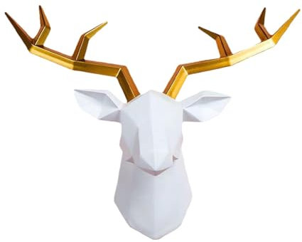 Hirschkopf Wandskulptur, dreidimensionaler Hirschkopf, einfarbig, geometrische Wanddekoration aus Harz, Tierkopf, Bauernhof, Büro, Papercraft Tiere Kopf Hirsch Wanddekoration