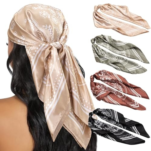 HBselect 4 Pezzi Foulard Donna Quadrato 90x90 cm Sciarpe Donna Seta Multiuso Sciarpa Bandana