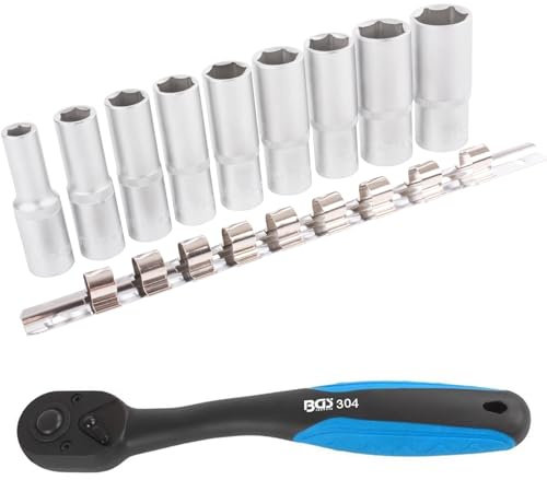 TECPO Steckschlüssel Satz 1/2 10-24mm 6-Kant Nüsse Bits mit Umschaltknarre 1/2