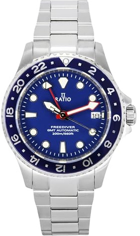 Ratio FreeDiver Taucheruhr, Saphirglas, GMT, drehbare Lünette, automatische Taucheruhr, 200 m, wasserdicht, Taucheruhr für Herren