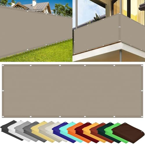 Balkon Sichtschutz 110 x 220 cm Reißfest Wetterfest Balkonumspannung Balkonschutz mit Ösen Kabelbinder Und Kordel für Balkongeländer, Terrasse Garten, Taupe