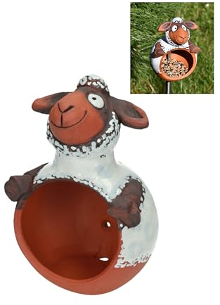 Midene Gartenstecker Keramik Handgefertigt - Gartendeko für Draußen Wetterfest - Garten Deko Keramik - Vogelfütterer Gartenfiguren & Gartenstatuen - Schaf weiß