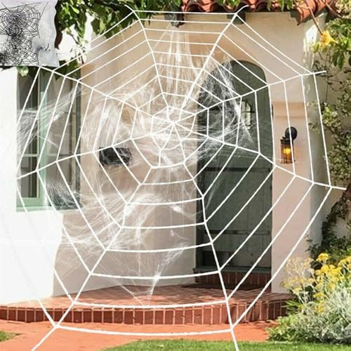 NEW-YIJUNSHUN Halloween Spider Web Decorations,Giant Round Shape Triangle Spider Web White Spiderweb Halloween Spider Web Cob for Halloween Decorations Indoor and Outdoor (3.3M)