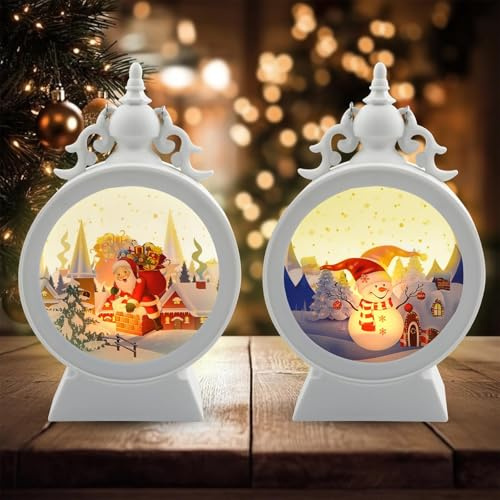 2 Stück Laterne Weihnachten,Weihnachtsdeko Laterne,Weihnachten Dekoration Laterne,Flammenlose Weihnachtskerzen,Weihnachtsmann Schneemann Laterne,Hängende Weihnachtslampe,für Innen Außen Deko