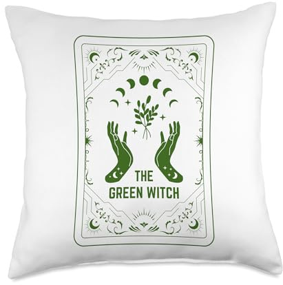 Womens Tarot Card Wicca Pagan Green Witch Plant Lover Throw Pillow