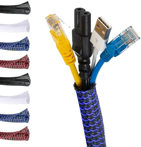 MarketConnect® Selbstschließender Kabelschlauch Ø 19mm, L 4m • Perfekt für Kabelmanagement und Schutz • Ideal für Schreibtisch und TV • SCHWARZ-BLAU