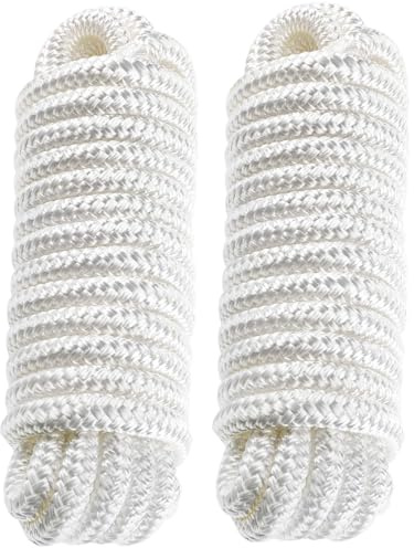BOOMSTART 2 Stück Boot Seil 12mm Festmacherleine mit Auge Nylon Doppelt Geflochten Fenderseil Dock Linien Ø 12mm, L: 4.57 m, Auge 30.48 cm, Bruchlast: 2240 kg, Weiß