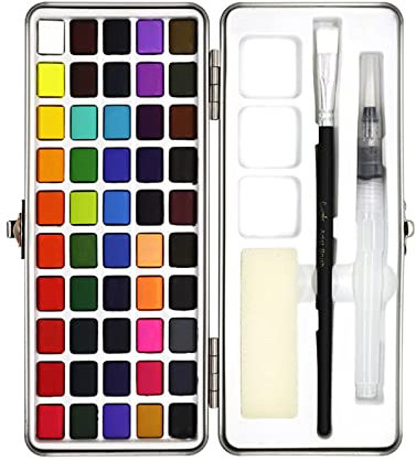 Aquarellfarben-Set, 50 Farben, mit Hakenlinie, Stift, Wasserpinsel für Künstler, Anfänger, Kunstbedarf zum Malen von Aquarell