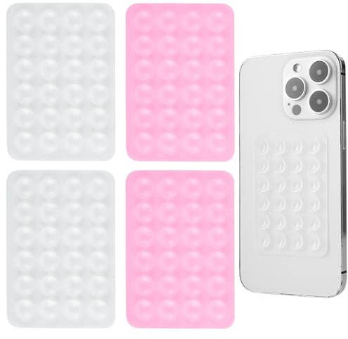 Silikon Saugnapfhalterung, 4 Stück Saugnäpfe - Extra Starke Saugnäpfe, Selbstklebend für Alle Handy-Modelle (Weiß, Rosa)