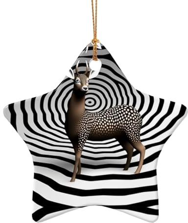 Zebra gestreifte weibliche Hirsch Weihnachten Charms - Doppelseitiger Keramik Weihnachtsanhänger zum Basteln - Weihnachtsanhänger Dekorative Ornament mit Goldschnur
