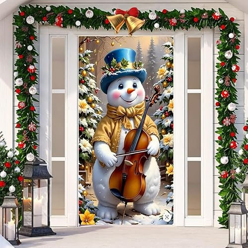 Surwin Decorazioni Natalizie per Porta,Buon Natale Copriporta Natalizio 90x200cm Copri Porta Natalizio, Decorazioni Natale Porta Ingresso, Natale Copertura Porta (Pupazzo di Neve,90X200cm)