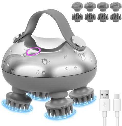 Alaoo Kopfhaut-Massagegerät mit 18 Massageköpfen und 3 Massagemodi,Silber
